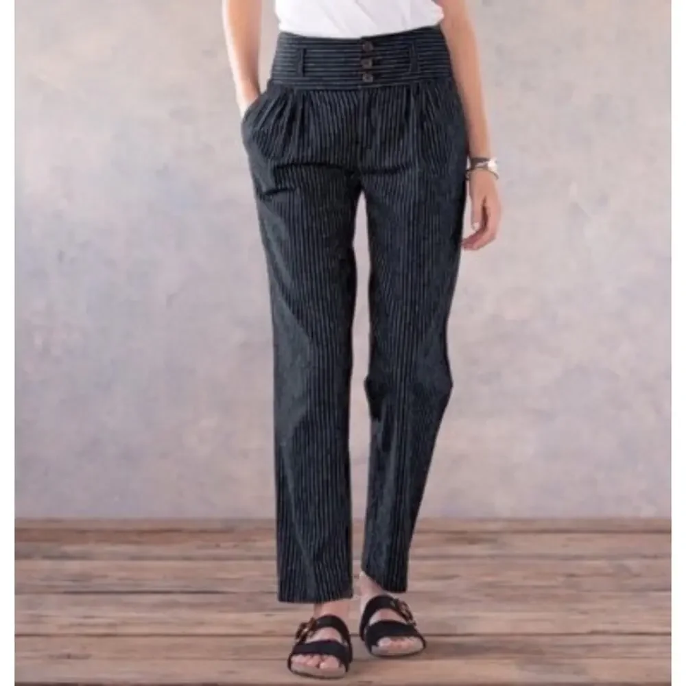 Sundance Amelia Trouser Pant Black White‎ Pinstripe 14P Linen Cotton Petite
